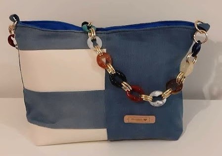 BORSA JEANS E SIMILPELLE CON TRACOLLA COLORATA